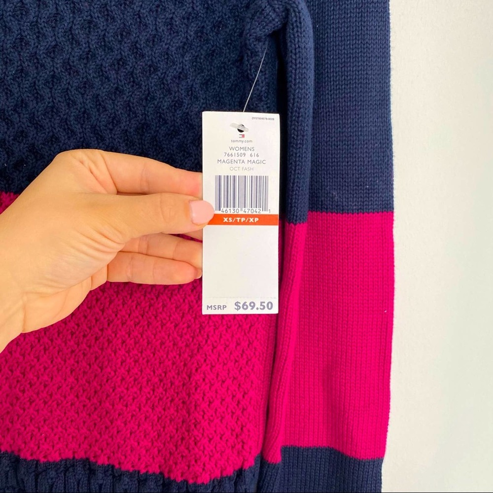 NWT Tommy Hilfiger Navy Pink Striped Sweater XS - Picture 3 of 6